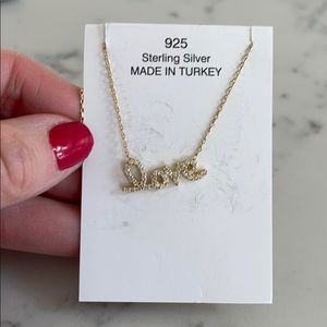 925 sterling silver yellow  gold  LOVE necklace CZ